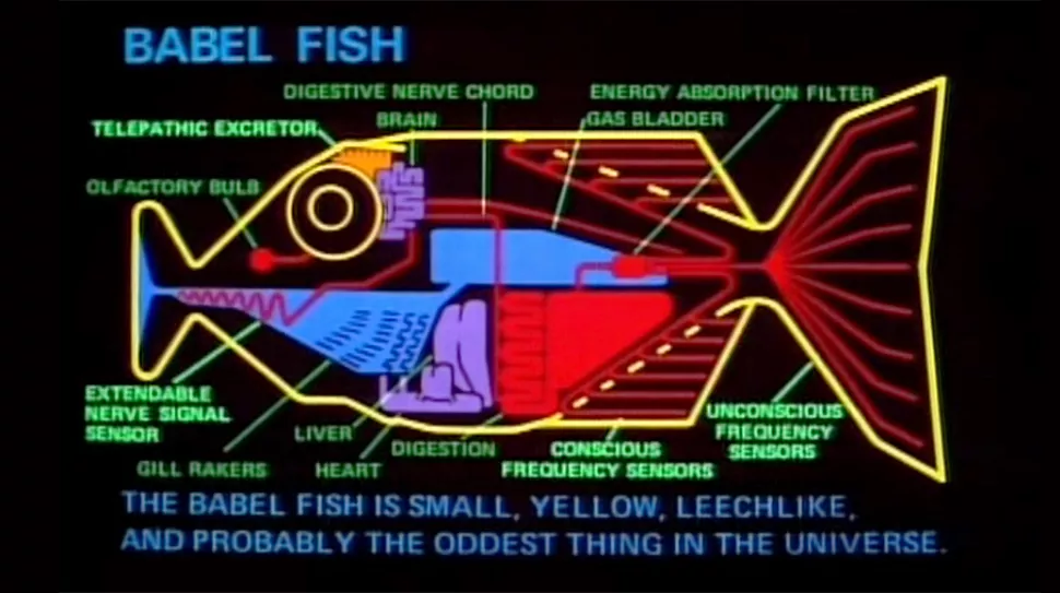 Complex diagram of the innards of a Babel Fish from the Hitchhiker's Guide To The Galaxy.